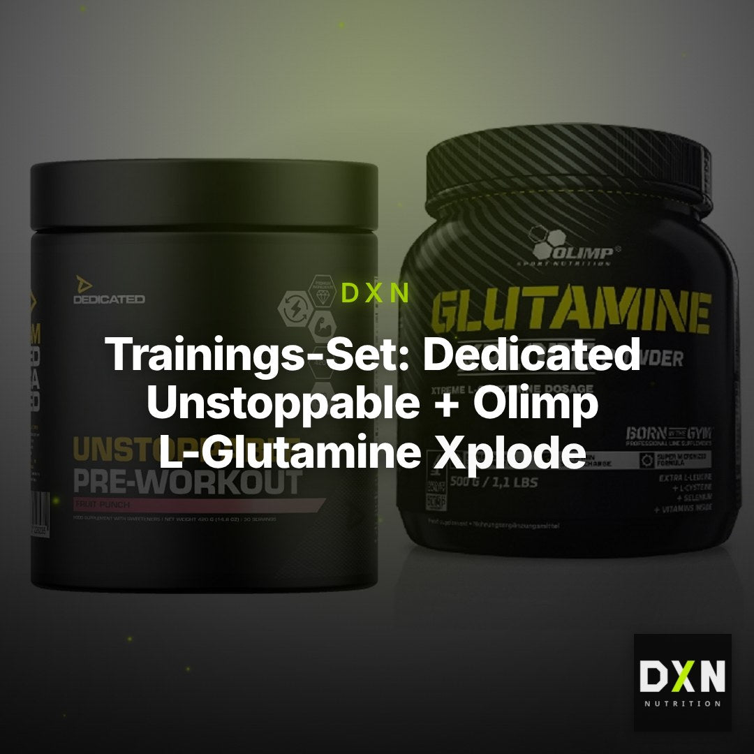Trainings-Set: Dedicated Unstoppable + Olimp L-Glutamine Xplode 500g – Clean Showcase Plus