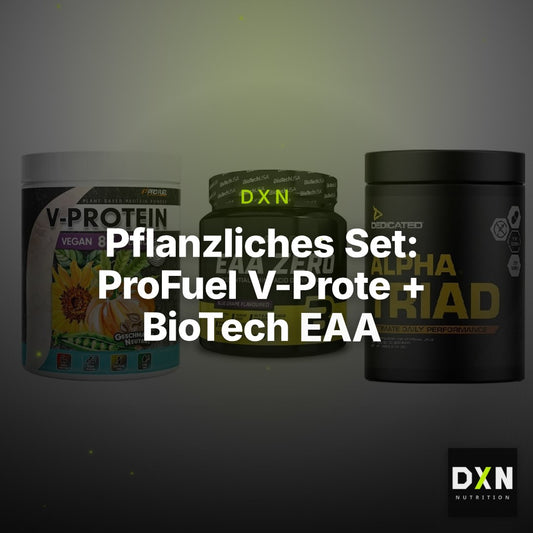 Pflanzliches Set: ProFuel V-Prote + BioTech EAA + Dedicated Alpha – Clean Showcase Plus