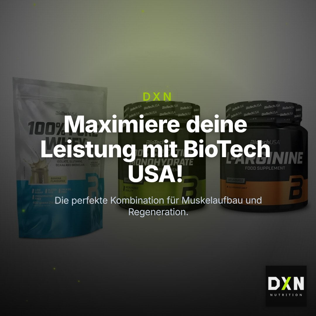 BioTech USA Marken-Trio: 100% Pure + Creatine + L-Arginin – Clean Showcase Plus