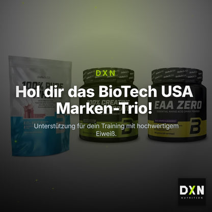 BioTech USA Marken-Trio: 100% Pure + Creatine + EAA Zero – Clean Showcase Plus