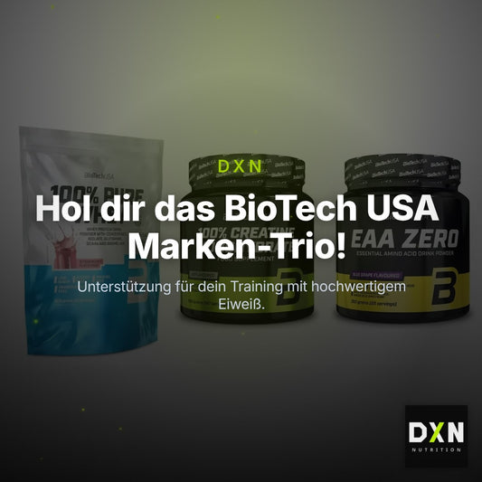 BioTech USA Marken-Trio: 100% Pure + Creatine + EAA Zero – Clean Showcase Plus