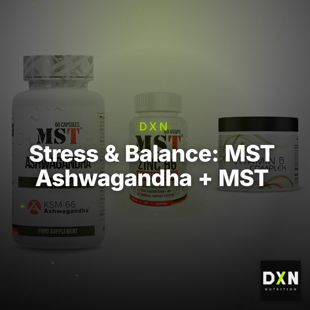 Stress & Balance: MST Ashwagandha + MST Zinc + Peak Vitamin B – Clean Showcase Plus