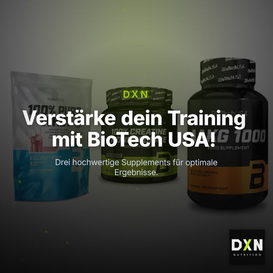 BioTech USA Marken-Trio: 100% Pure + Creatine + AAKG 1000mg – Clean Showcase Plus