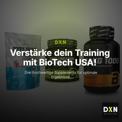 BioTech USA Marken-Trio: 100% Pure + Creatine + AAKG 1000mg – Clean Showcase Plus