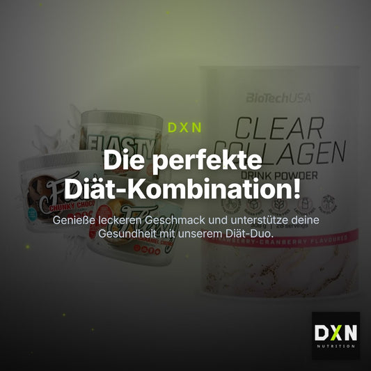 Diät-Duo: Sinob Flasty Geschmackspulver + BioTech Clear Collagen – Clean Showcase Plus