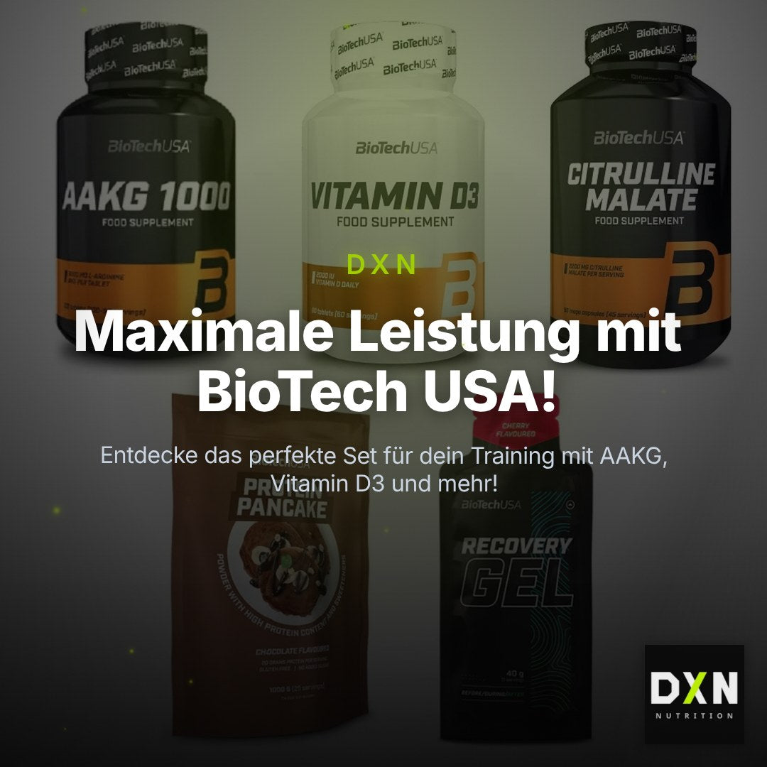 BioTech USA Marken-Großset: AAKG 1000mg + Vitamin D3 + 3 weitere – Clean Showcase Plus
