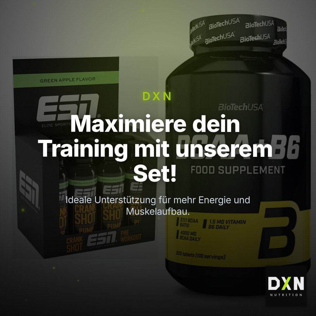 Trainings-Set: ESN Crank Pump Shot + BioTech BCAA+B6 200 Tabl – Clean Showcase Plus