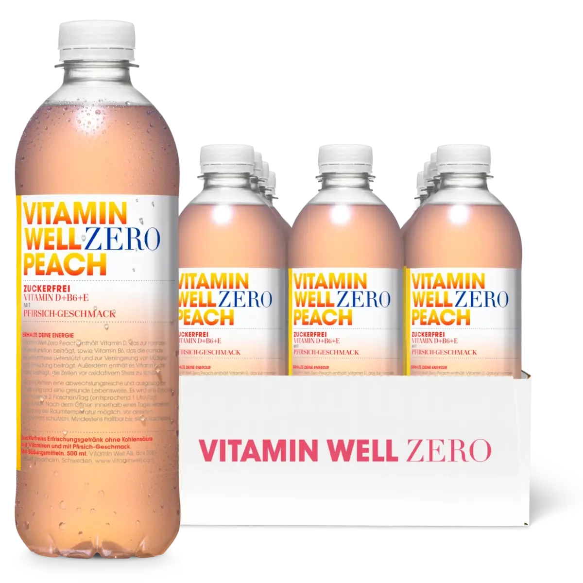 Drinks-Monatsration: Vitamin Well Drink – 30 Tage, 36 Portionen – Vitamin Well Drink 12x500ml (ZERO Peach)