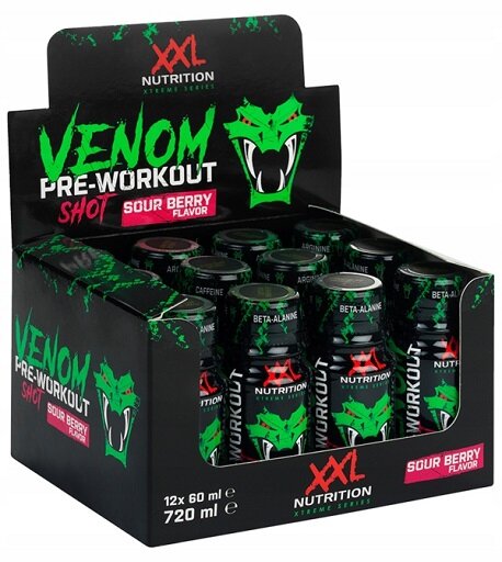 Booster-Trainingsvorrat: XXL Nutrition Venom – 60 Tage, 78 Portionen – XXL Nutrition Venom Shot 12x60ml (Saure Beere)