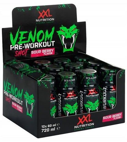 Booster-Trainingsvorrat: XXL Nutrition Venom – 60 Tage, 78 Portionen – XXL Nutrition Venom Shot 12x60ml (Saure Beere)